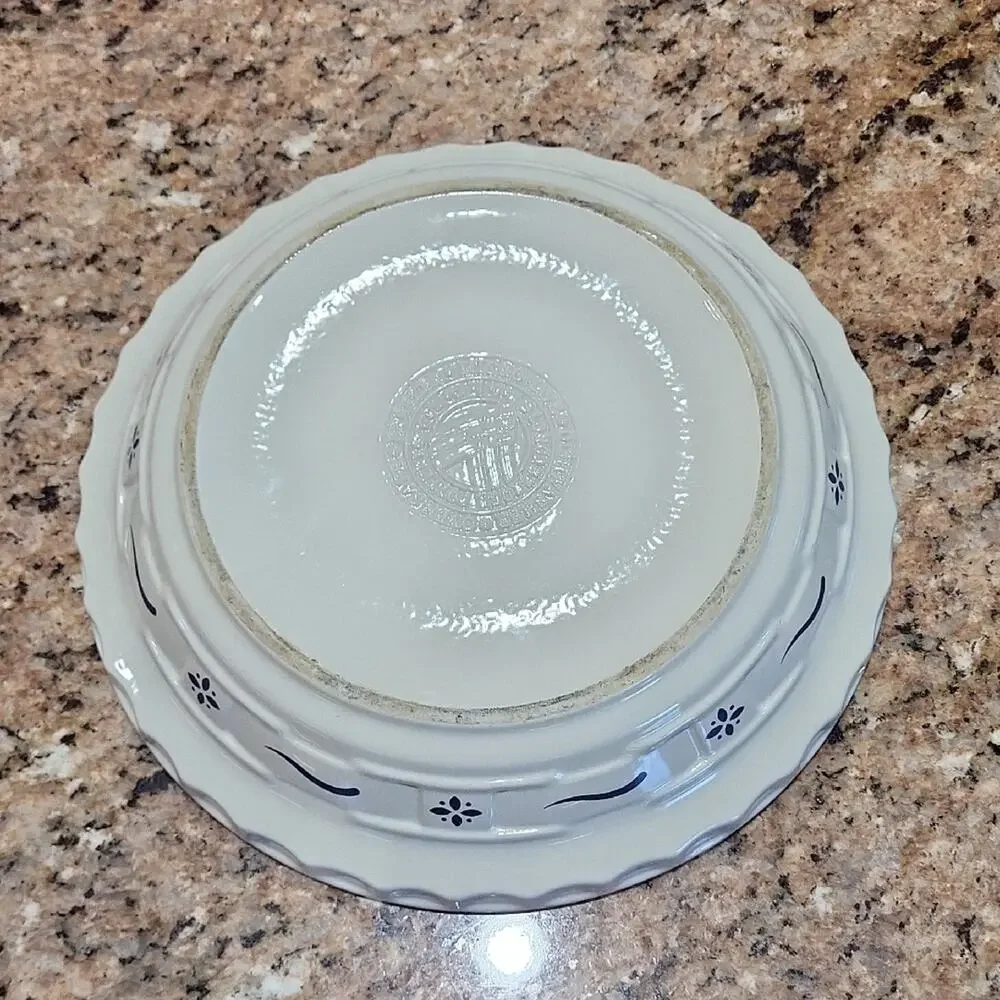 Longaberger Blue Woven Heritage Pie Plate Cream & Blue Ceramic Baking Dish USA